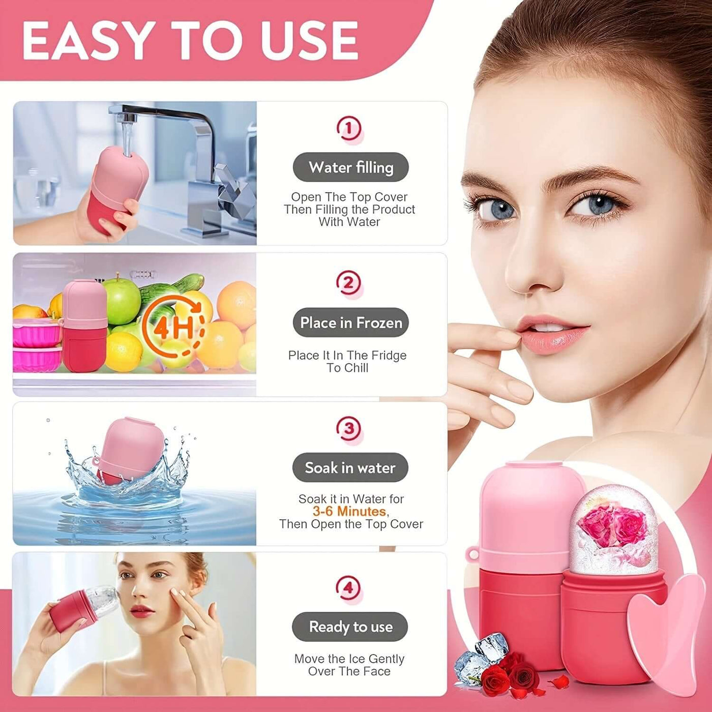 Frost Glow Cosmetics frozen ice roller soothes skin, reduces puffiness & tightens pores. Reusable facial tool for cooling skincare therapy.