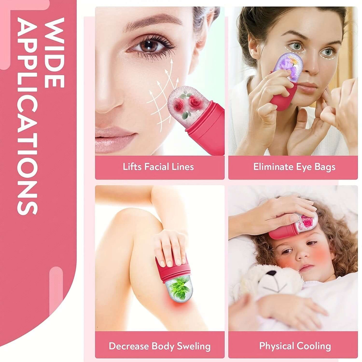 Frost Glow Cosmetics frozen ice roller soothes skin, reduces puffiness & tightens pores. Reusable facial tool for cooling skincare therapy.