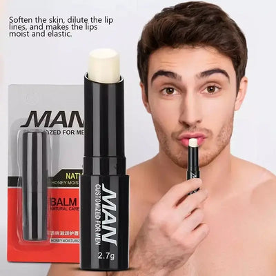 Frost Glow Cosmetics men’s lip balm gives lasting moisture, fades lip lines & fights dryness. Non-sticky daily lip care for men.