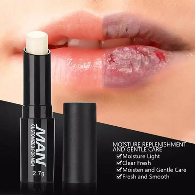 Frost Glow Cosmetics men’s lip balm gives lasting moisture, fades lip lines & fights dryness. Non-sticky daily lip care for men.
