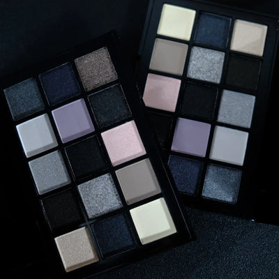 Frost Glow Cosmetics smokey eyeshadow palette. 15 neutral, shimmer & pearly sequin shades for bold punk or soft glam looks.