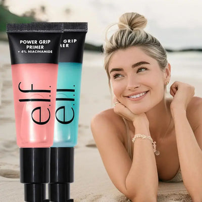 Frost Glow Cosmetics power grip primer gel with hyaluronic & 4% niacinamide. Hydrating, brightening, long-lasting makeup base.