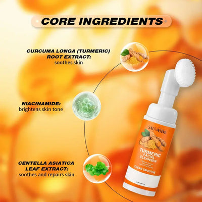 Frost Glow Cosmetics turmeric & lemon cleanser brightens, moisturizes & evens skin tone. Gentle foaming face wash with brush.