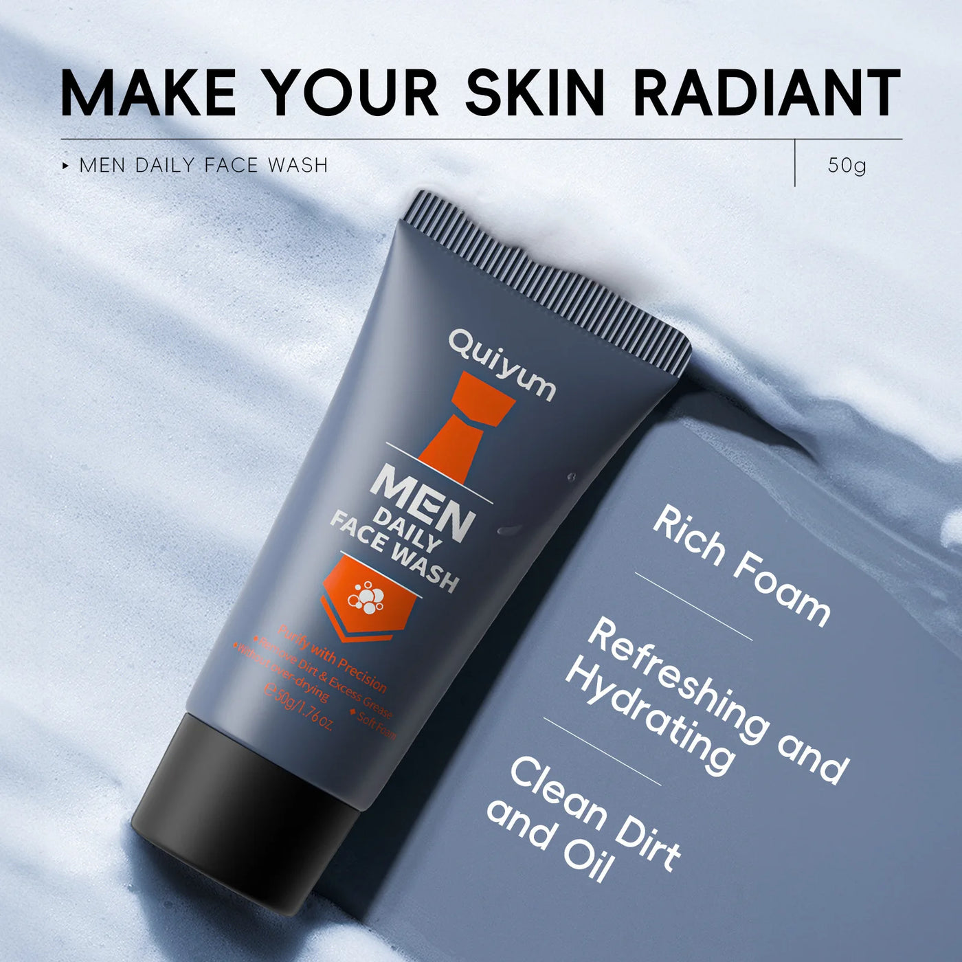 Frost Glow Cosmetics men’s foaming cleanser deeply cleanses, removes blackheads, controls oil & moisturizes for refreshed skin.