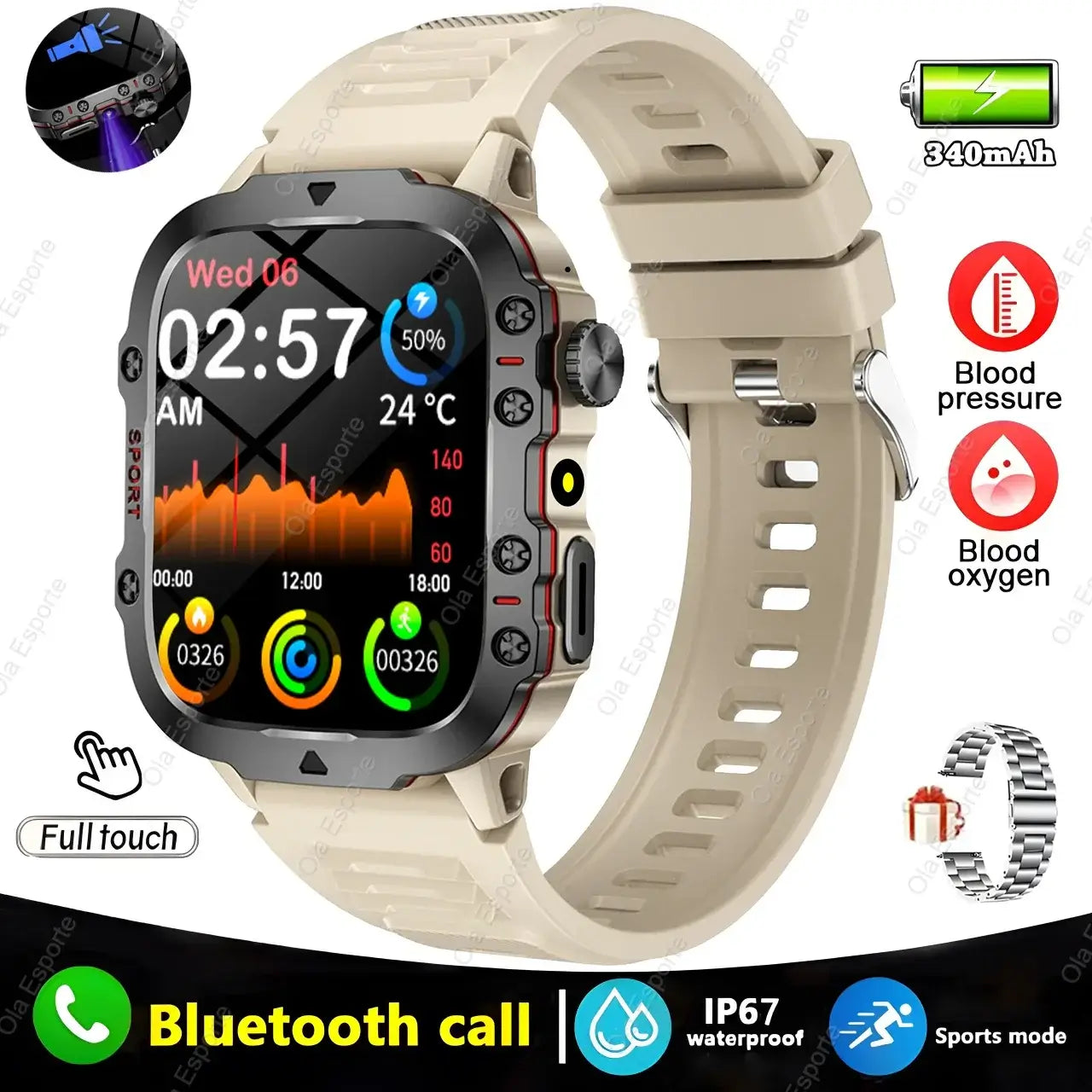 Conquer every challenge with Frost Glow Cosmetics 2025 Military Smart Watch – rugged, waterproof, fitness tracker & Bluetooth calls.