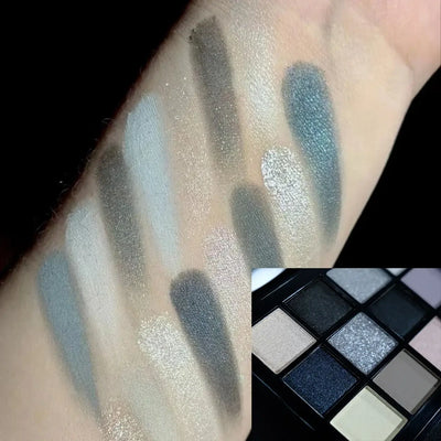 Frost Glow Cosmetics smokey eyeshadow palette. 15 neutral, shimmer & pearly sequin shades for bold punk or soft glam looks.