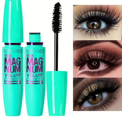 Frost Glow Cosmetics 4D black mascara. Waterproof liquid fiber formula for thickening, lengthening & curling lashes all day.