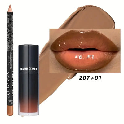 Frost Glow Cosmetics 2pcs lip liner & lip oil set. Waterproof, long-lasting, moisturizing, and plumping lip combo for perfect lips.