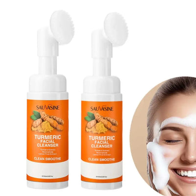 Frost Glow Cosmetics turmeric & lemon cleanser brightens, moisturizes & evens skin tone. Gentle foaming face wash with brush.