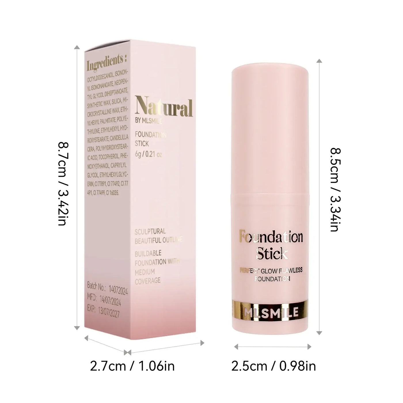 Frost Glow Cosmetics Waterproof Cream Foundation Stick in Golden, showcasing before and after skin transformation.