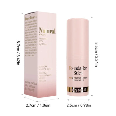 Frost Glow Cosmetics Waterproof Cream Foundation Stick in Golden, showcasing before and after skin transformation.