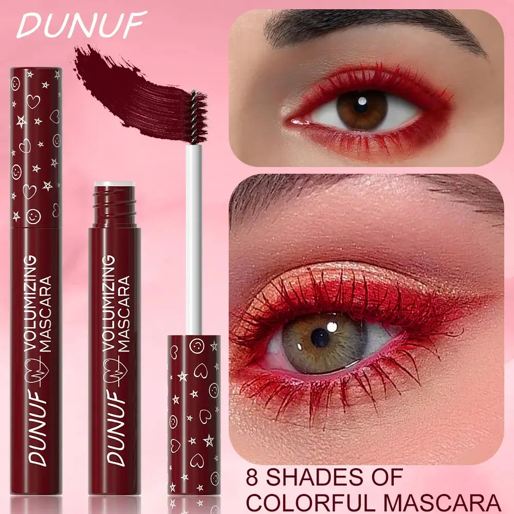 Frost Glow Cosmetics red mascara. Thickening, lengthening, curling, waterproof & anti-smudge formula for bold, lasting lash looks.