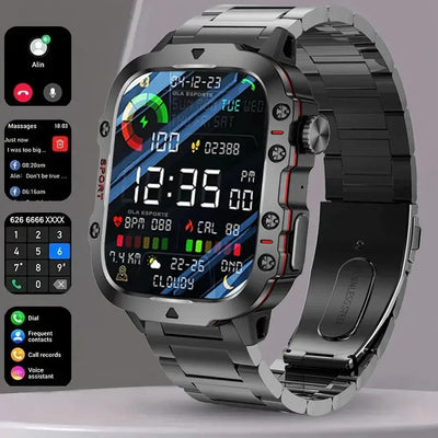 Conquer every challenge with Frost Glow Cosmetics 2025 Military Smart Watch – rugged, waterproof, fitness tracker & Bluetooth calls.