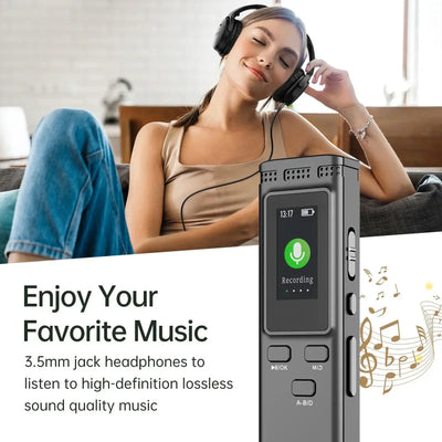 Frost Glow Cosmetics digital voice recorder with 64GB/16GB/8GB storage, voice activation, noise reduction & 288hrs playback.