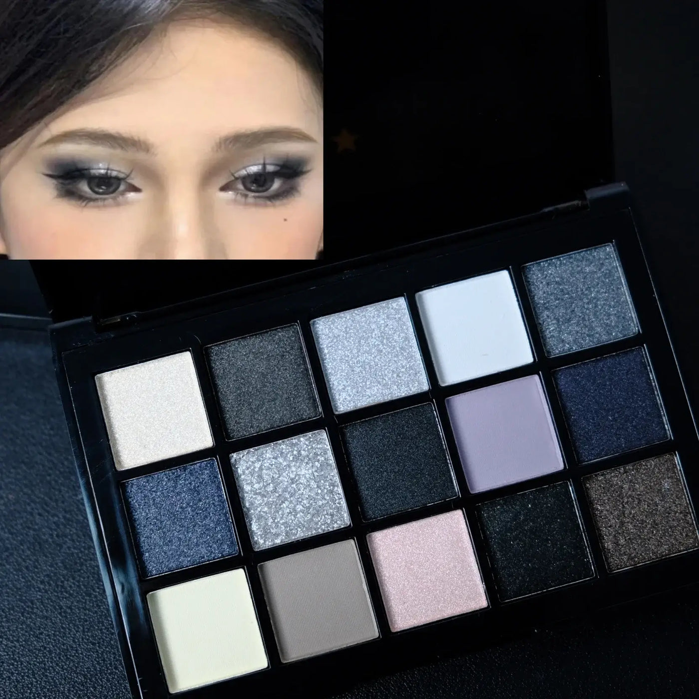 Frost Glow Cosmetics smokey eyeshadow palette. 15 neutral, shimmer & pearly sequin shades for bold punk or soft glam looks.