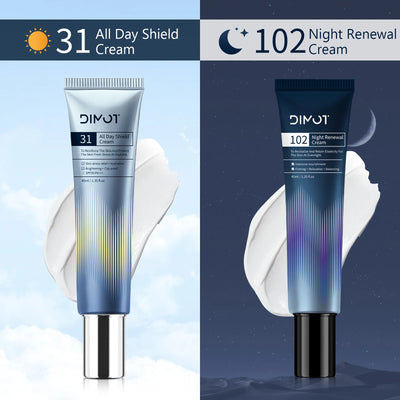 Frost Glow Cosmetics day & night cream firms, hydrates & soothes with niacinamide & centella asiatica for all-day facial care.