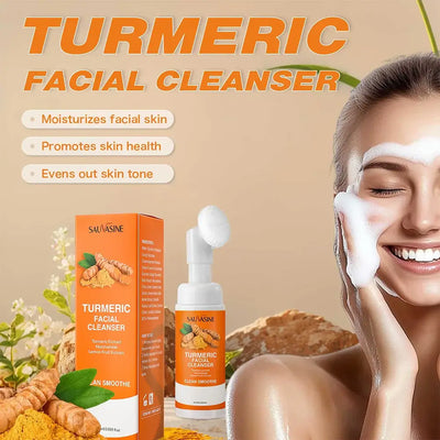 Frost Glow Cosmetics turmeric sulfur cleanser brightens skin tone, deep cleans pores & refreshes daily with soft brush applicator.