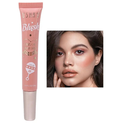 Model showcasing Frost Glow liquid highlighter with radiant skin and glossy makeup look.