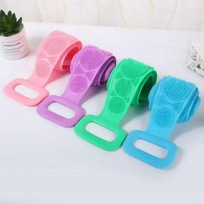 Durable silicone body scrubber with back brush for exfoliation & massage. Gentle, hygienic & long-lasting bath sponge alternative.
