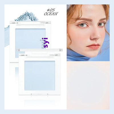 Frost Glow Cosmetics brightening blush in pink tone with applicator and swatch, ideal for a youthful glow.