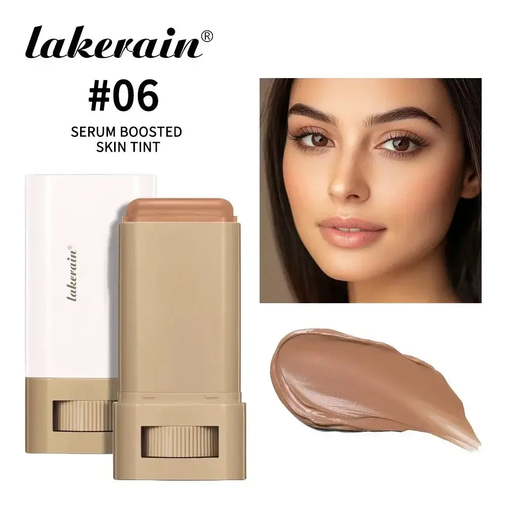 Frost Glow Cosmetics Balm Skin Eraser Stick displayed with various shades and models showcasing diverse skin tones.