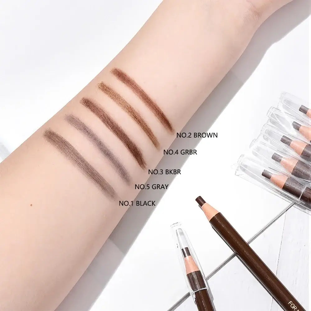 Frost Glow Cosmetics eyebrow pencil. Waterproof, long-lasting, feather-light formula for natural brow lift & professional definition.