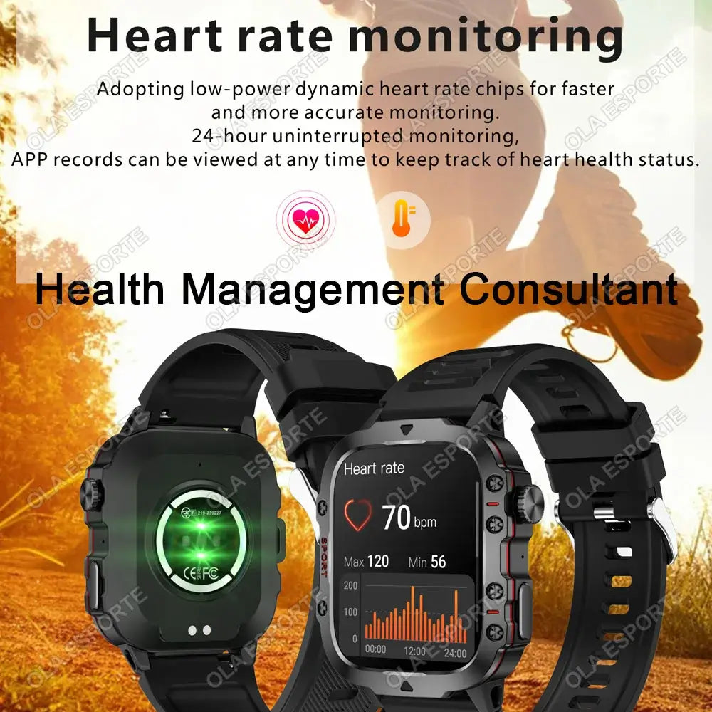 Conquer every challenge with Frost Glow Cosmetics 2025 Military Smart Watch – rugged, waterproof, fitness tracker & Bluetooth calls.