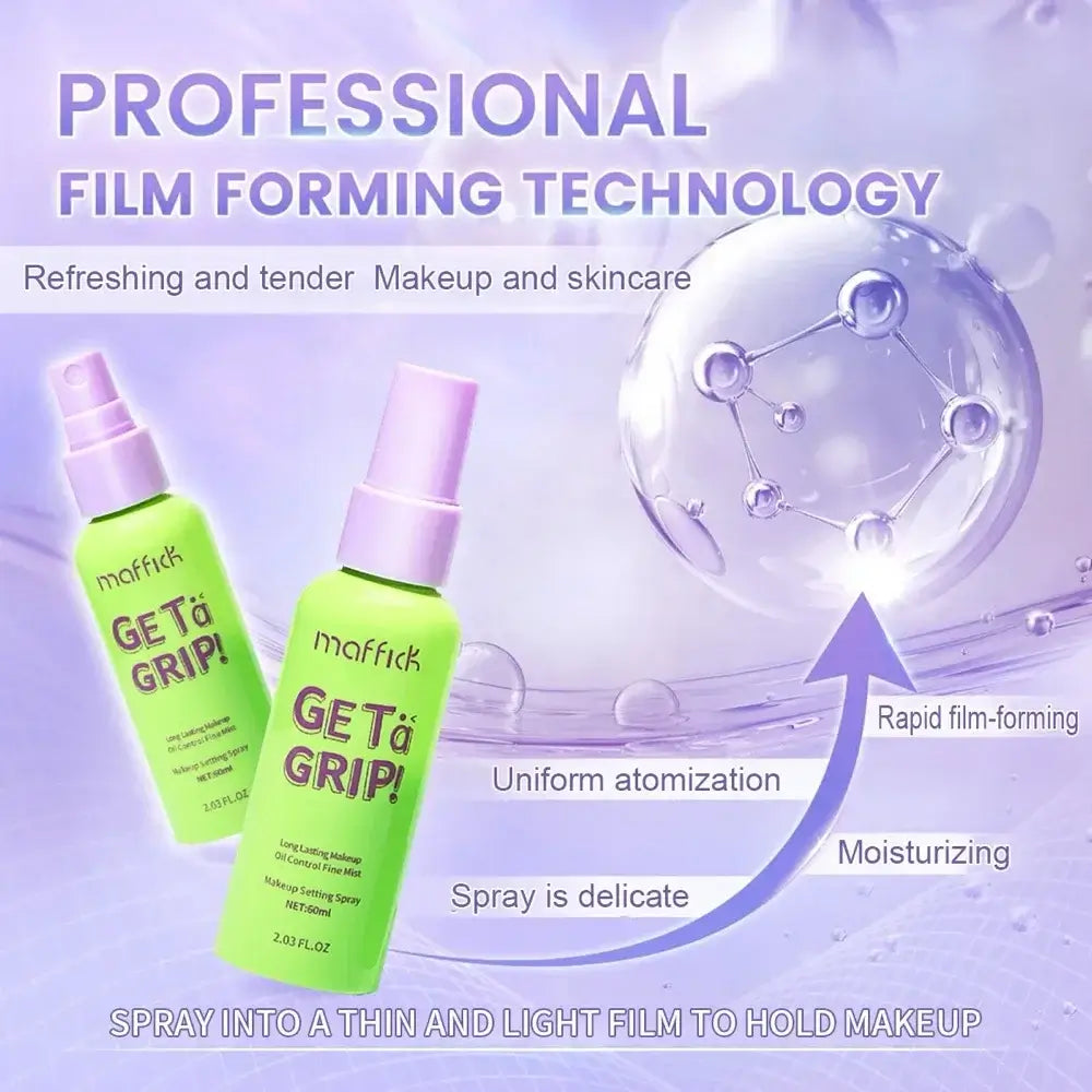 Frost Glow Cosmetics 60ml cooling setting spray. Hydrating, oil-control, waterproof mist for all skin types, long-lasting makeup hold.