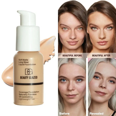 Frost Glow Cosmetics matte waterproof foundation offers full coverage, long-lasting wear, concealing imperfections with a flawless finish.