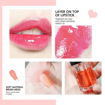 Frost Glow Cosmetics lip oil balms in pink, coral, and berry shades on a pink background.