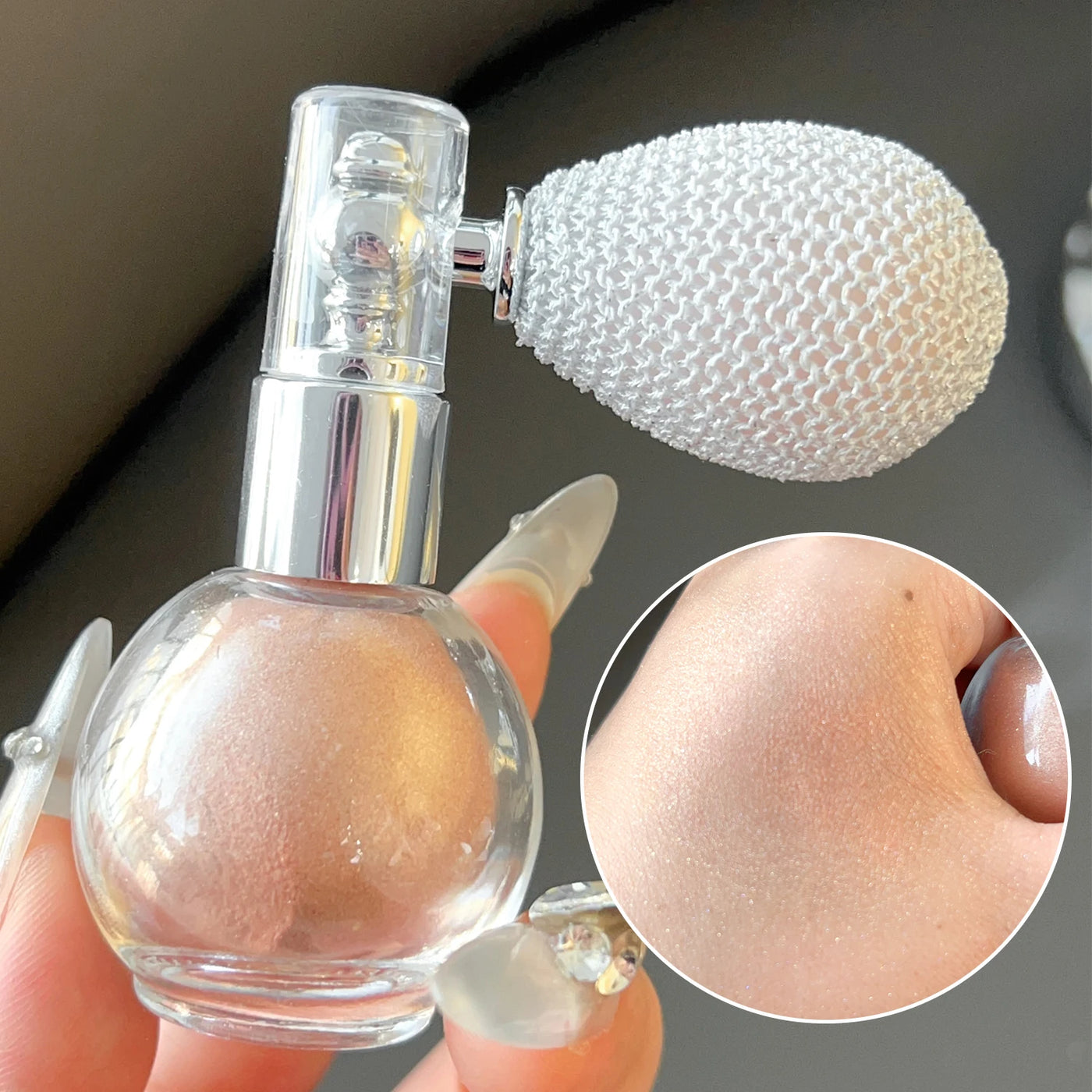 Frost Glow Cosmetics Diamond Highlighter Spray. Waterproof glitter powder for face & body contour, bronzing & luminous glow.