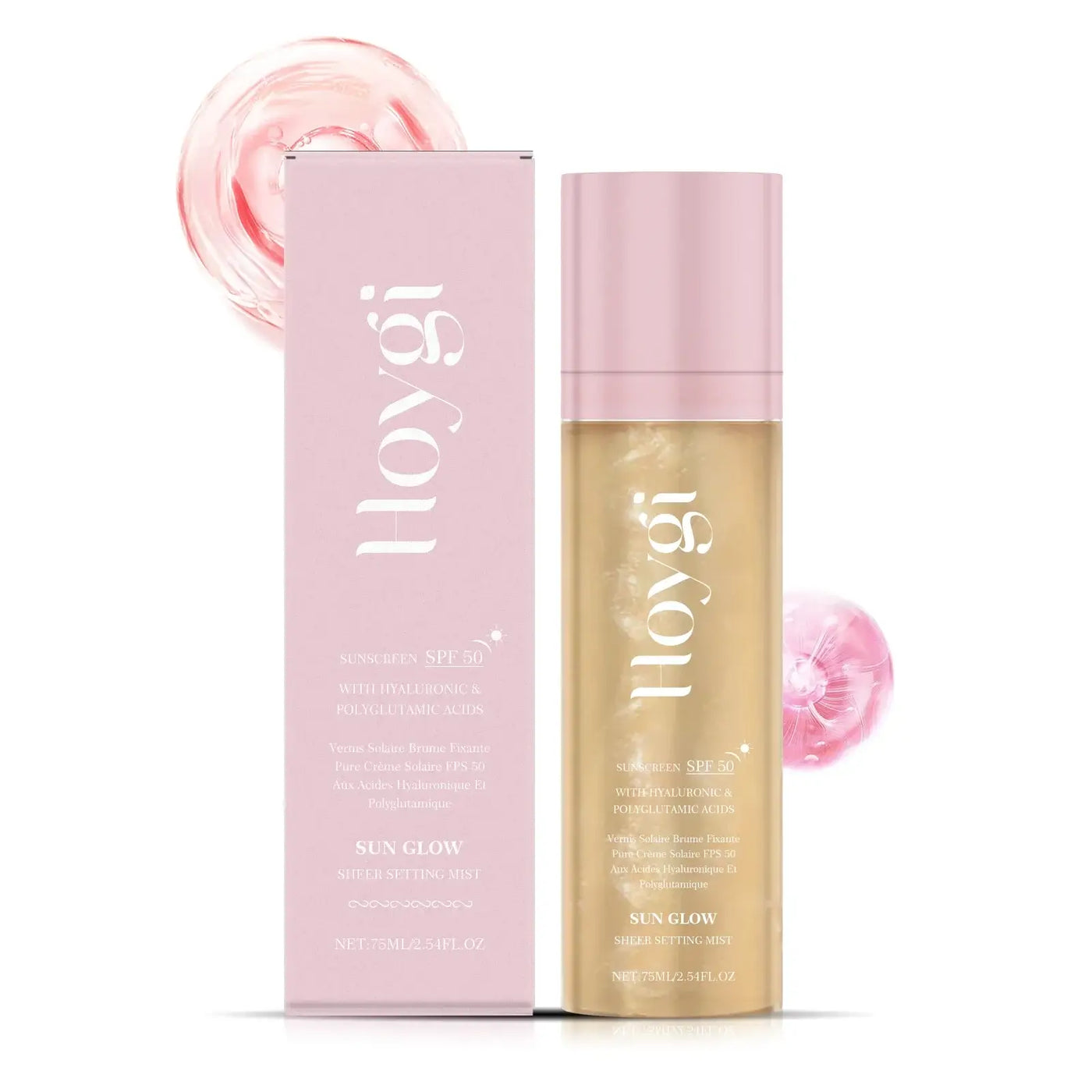 Frost Glow Cosmetics Hoygi SPF 50+ setting spray. Oil-control, matte, waterproof fixer with sun protection & fast film formation.