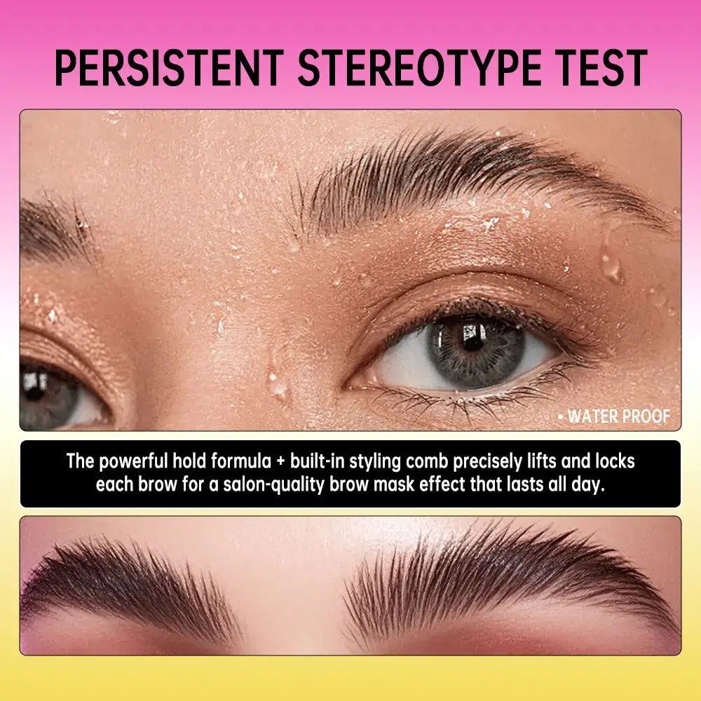 Frost Glow Cosmetics brow lamination gel with comb. Clear, strong-hold brow glue for lifted, defined, long-lasting eyebrow makeup.
