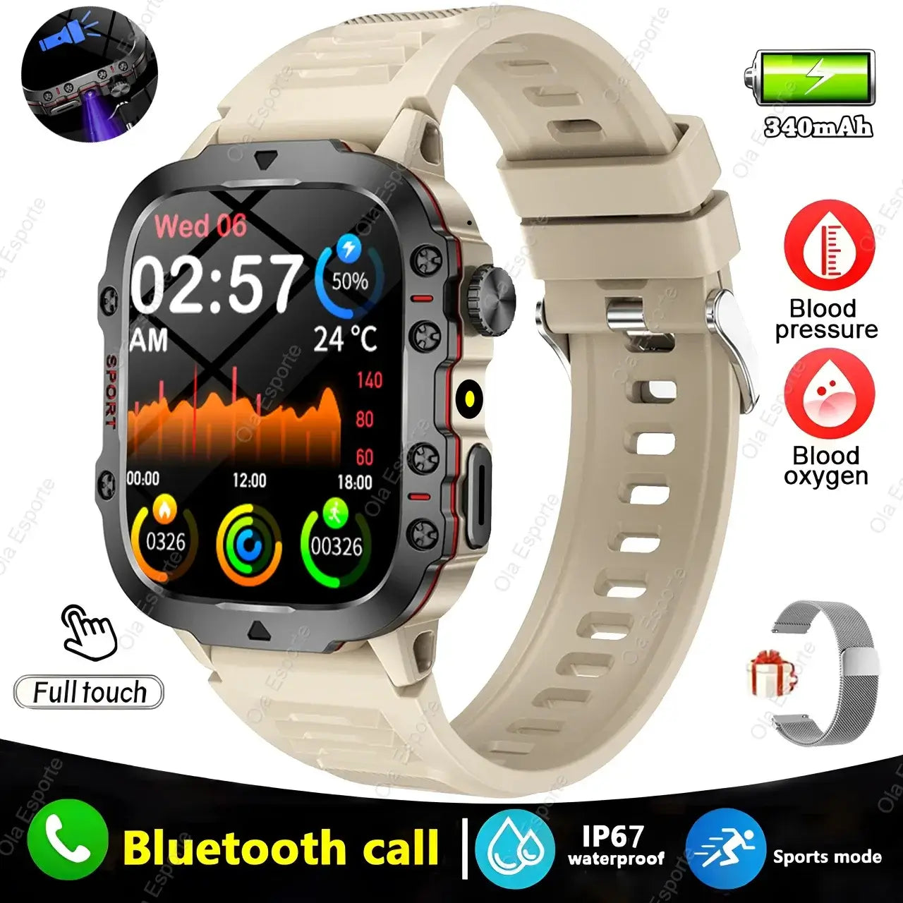Conquer every challenge with Frost Glow Cosmetics 2025 Military Smart Watch – rugged, waterproof, fitness tracker & Bluetooth calls.