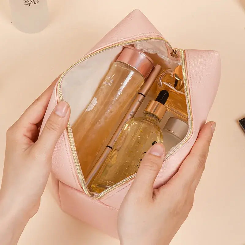 Stay organized in style with Frost Glow’s waterproof PU leather cosmetic bag—perfect for travel, makeup, and toiletry storage. Sleek, durable, and portable.