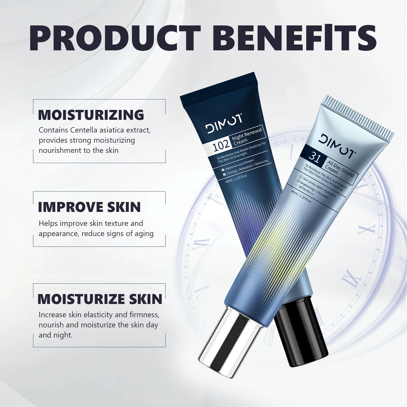 Frost Glow Cosmetics day & night cream firms, hydrates & soothes with niacinamide & centella asiatica for all-day facial care.