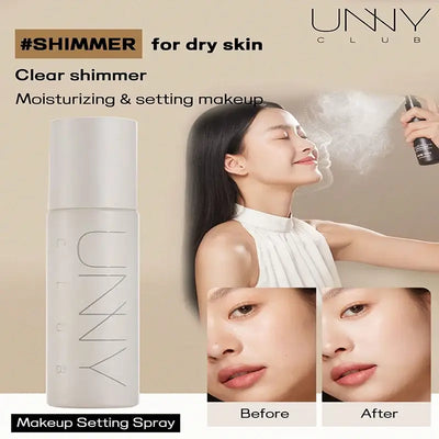 Frost Glow Cosmetics 100ml makeup setting spray. Oil-free, waterproof, sweatproof mist with matte & shimmer finish, long-lasting wear.