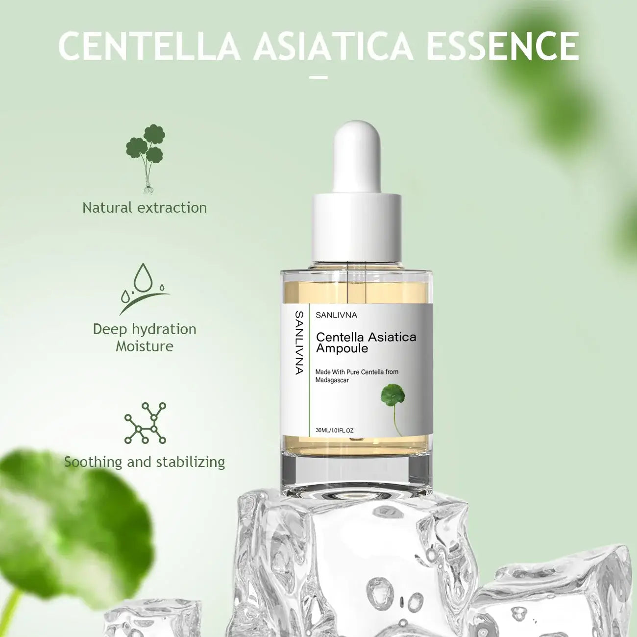 Frost Glow Cosmetics Centella Asiatica toner hydrates, repairs & brightens skin. Gentle essence for soothing, moisturizing care.