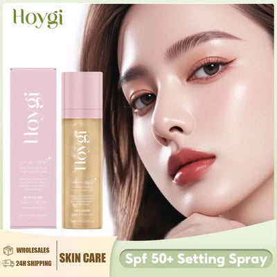Frost Glow Cosmetics Hoygi SPF 50+ setting spray. Oil-control, matte, waterproof fixer with sun protection & fast film formation.