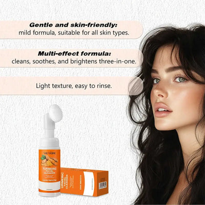 Frost Glow Cosmetics turmeric & lemon cleanser brightens, moisturizes & evens skin tone. Gentle foaming face wash with brush.