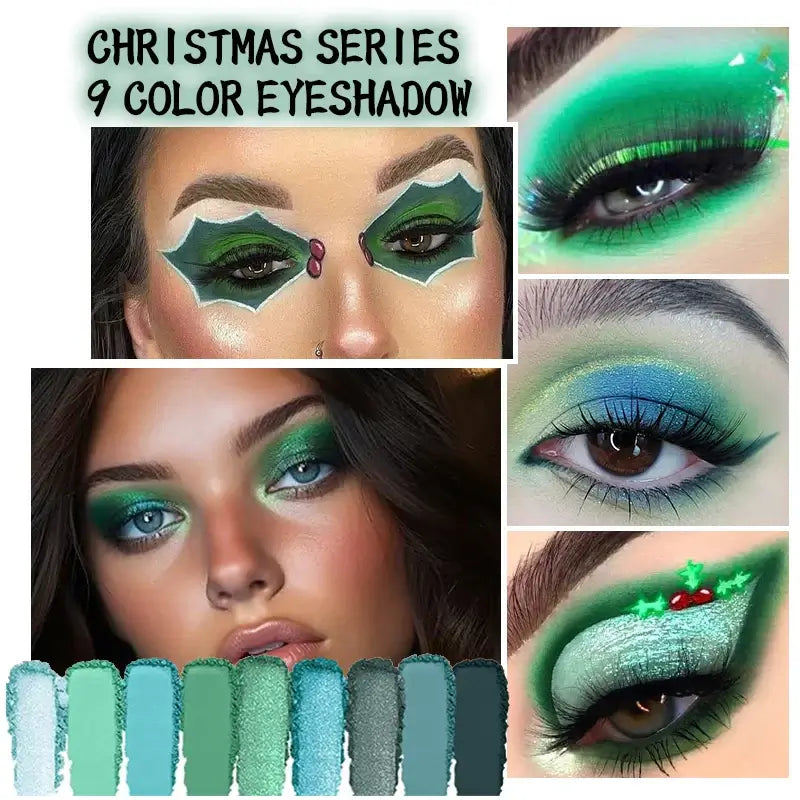 Frost Glow Cosmetics 9-color eyeshadow palette. Shimmer & matte shades for vibrant festival, party & stage-ready eye makeup looks.