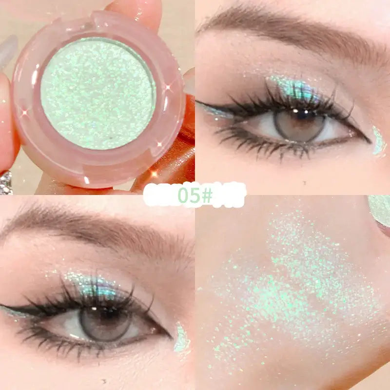 Frost Glow Cosmetics embossed highlighter on radiant skin, showcasing a shimmering finish and glowing complexion.