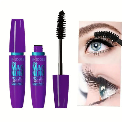 Frost Glow Cosmetics 4D black mascara. Waterproof liquid fiber formula for thickening, lengthening & curling lashes all day.