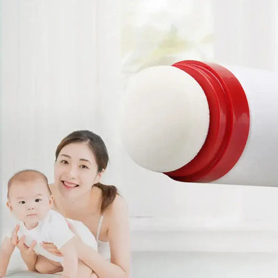Frost Glow Cosmetics baby powder puff bottle. Compact loose powder container with cap, ideal for travel & storage, random colors.