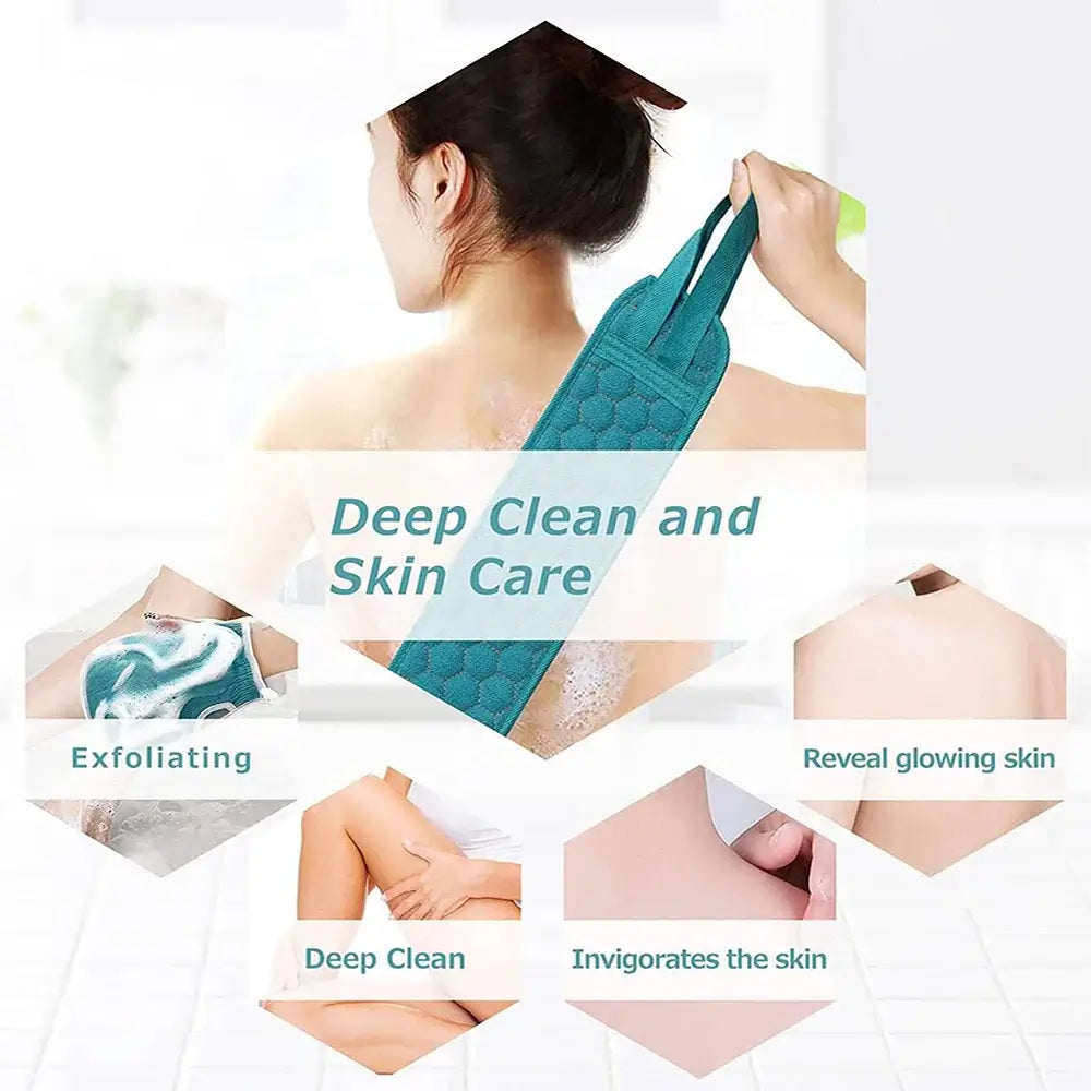 Complete exfoliating set with back scrubber, bath glove & loofah sponge. Smooth, cleanse & refresh skin for a spa-like shower.