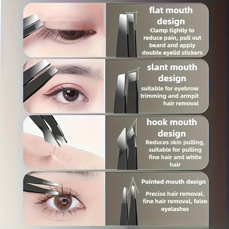 Durable stainless steel tweezers for eyebrows, lashes & beard grooming. Precision design for flawless shaping. Shop Frost Glow Cosmetics today!