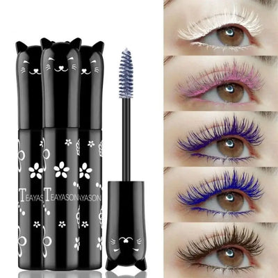 Frost Glow Cosmetics colorful mascara set. Large brush head, non-clumping, smudge-proof in white, purple, blue, silver & coffee.