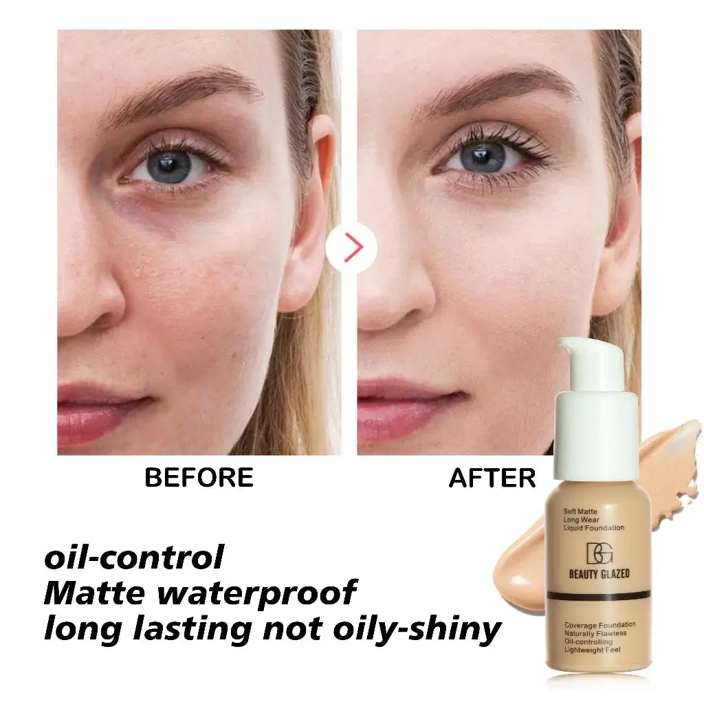 Frost Glow Cosmetics matte waterproof foundation offers full coverage, long-lasting wear, concealing imperfections with a flawless finish.
