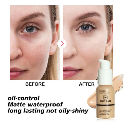 Frost Glow Cosmetics matte waterproof foundation offers full coverage, long-lasting wear, concealing imperfections with a flawless finish.