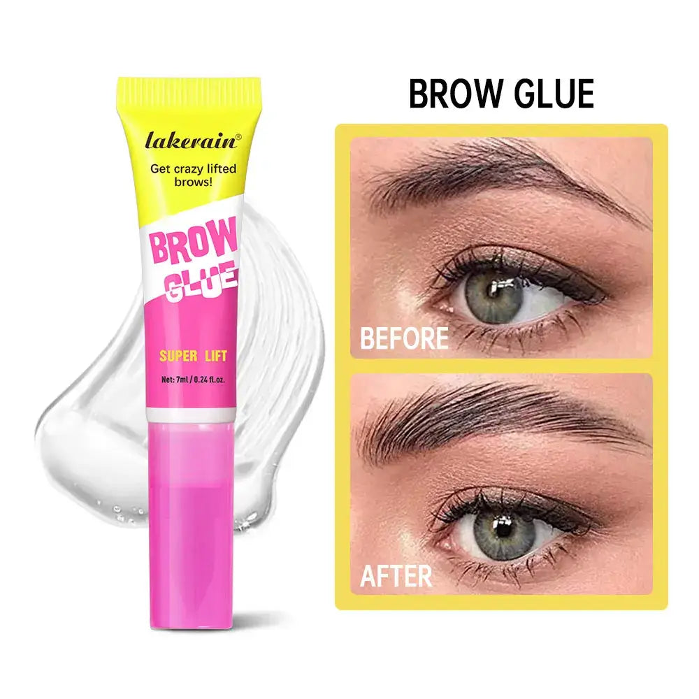 Frost Glow Cosmetics brow lamination gel with comb. Clear, strong-hold brow glue for lifted, defined, long-lasting eyebrow makeup.